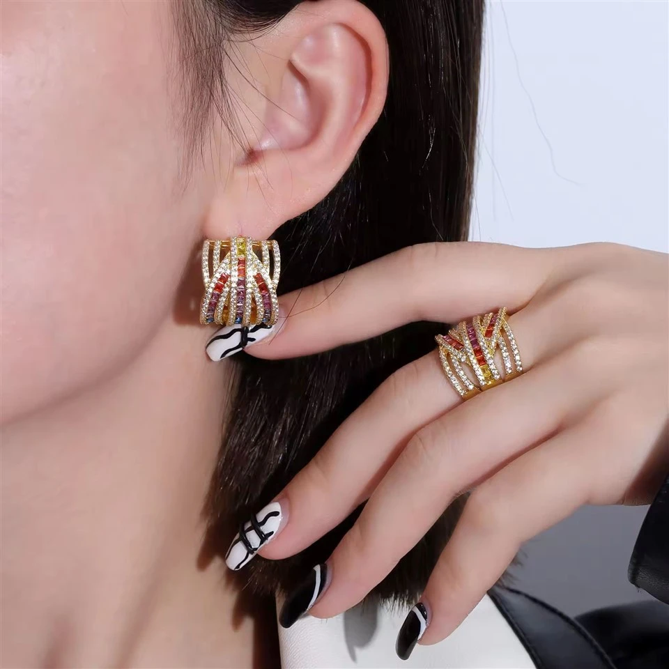 Zircon Ring Earrings Set